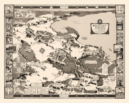 Vintage Map of Wellesley College, 1943