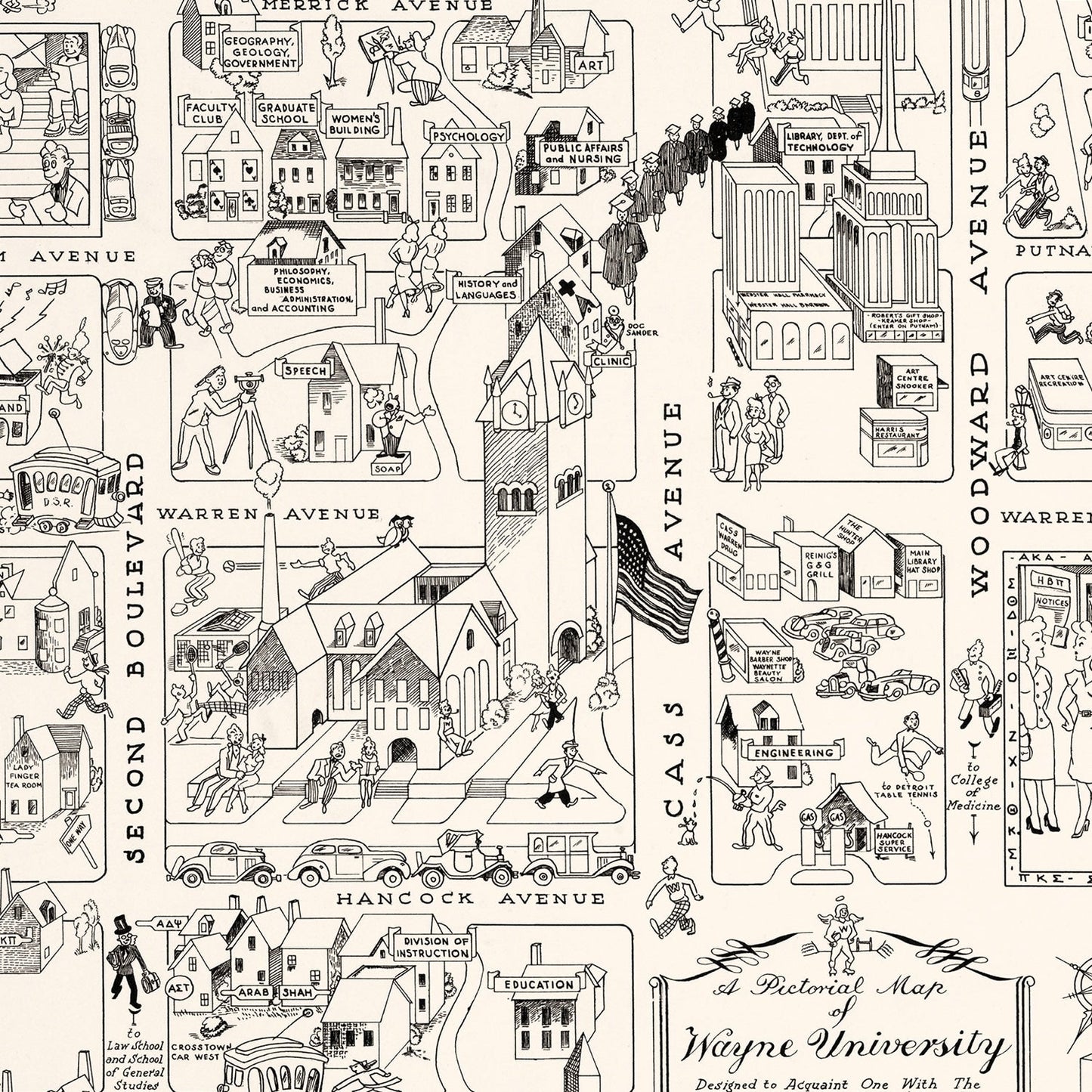 Vintage Map of Wayne University, 1939