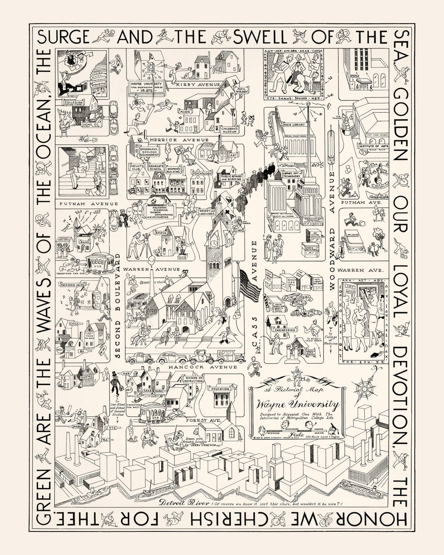 Vintage Map of Wayne University, 1939