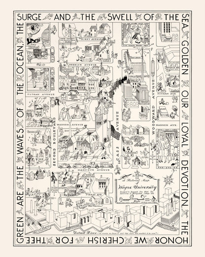 Vintage Map of Wayne University, 1939