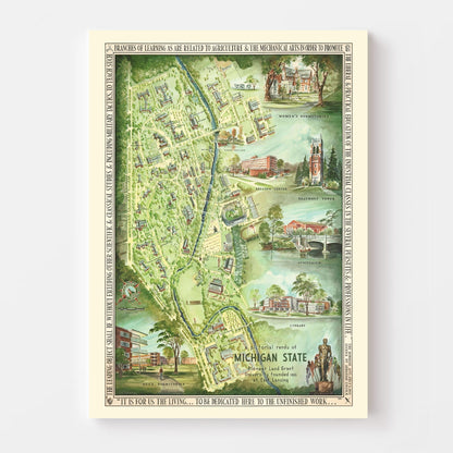 Vintage Map of Michigan State University, 1955