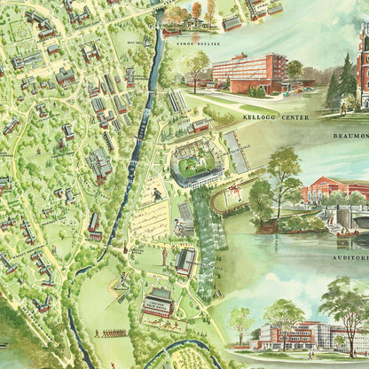 Vintage Map of Michigan State University, 1955