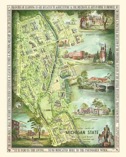 Vintage Map of Michigan State University, 1955