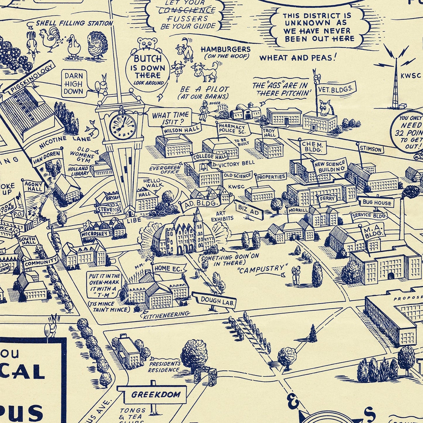 Vintage Map of Washington State University, 1946
