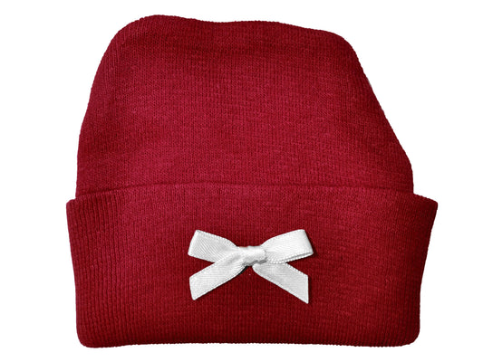 Crimson Knit Cap With Bow