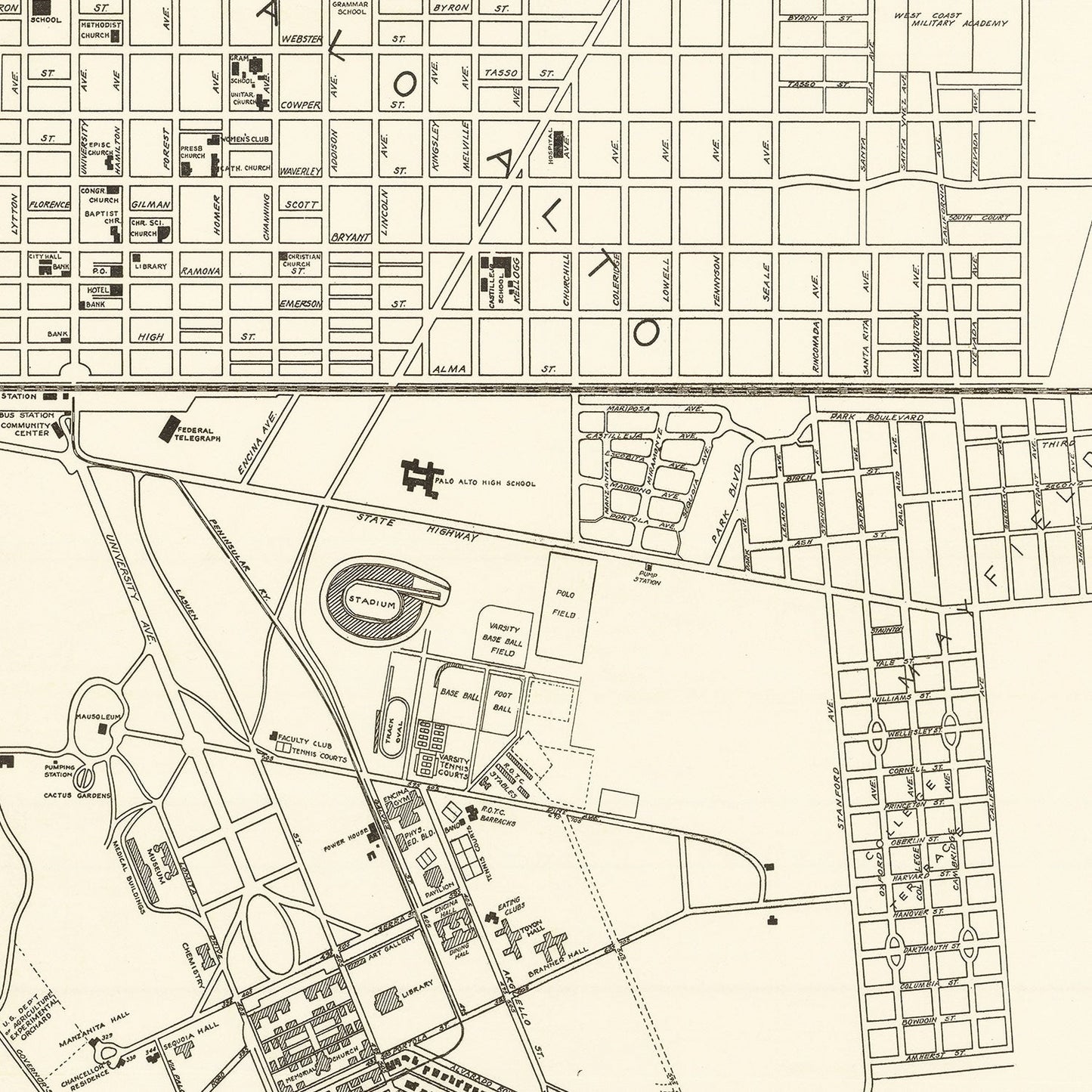 Vintage Map of Stanford University, 1928