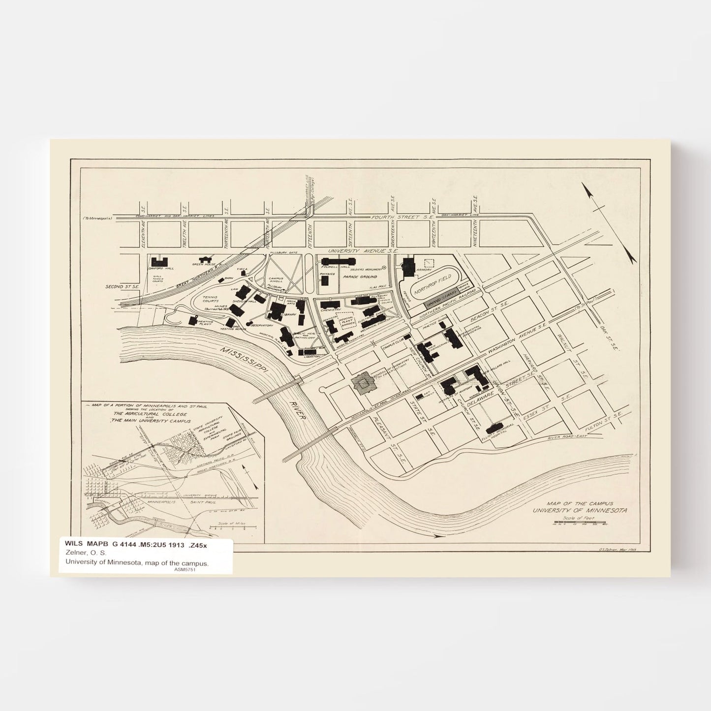 Vintage University of Minnesota Map 1913