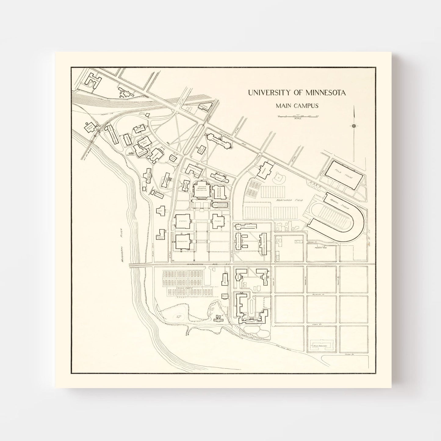 Vintage Campus Map of University of Minnesota 1930