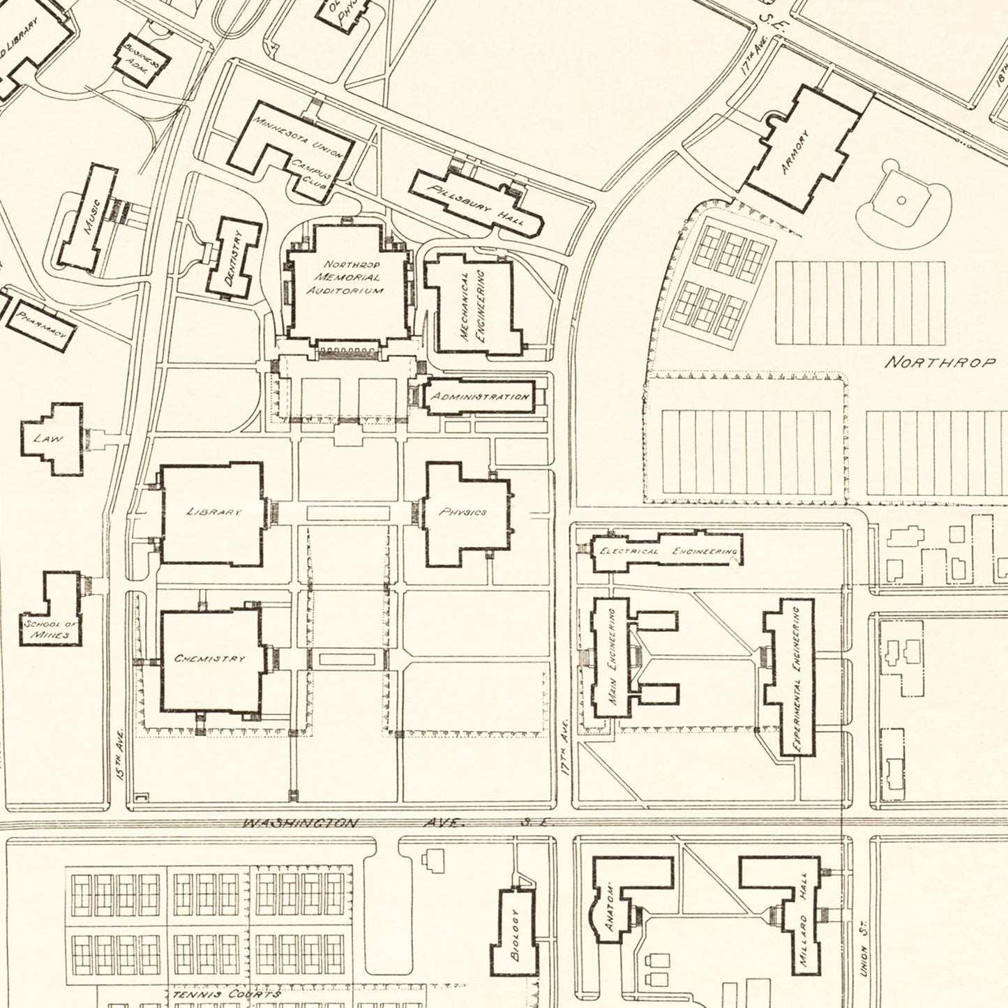Vintage Campus Map of University of Minnesota 1930