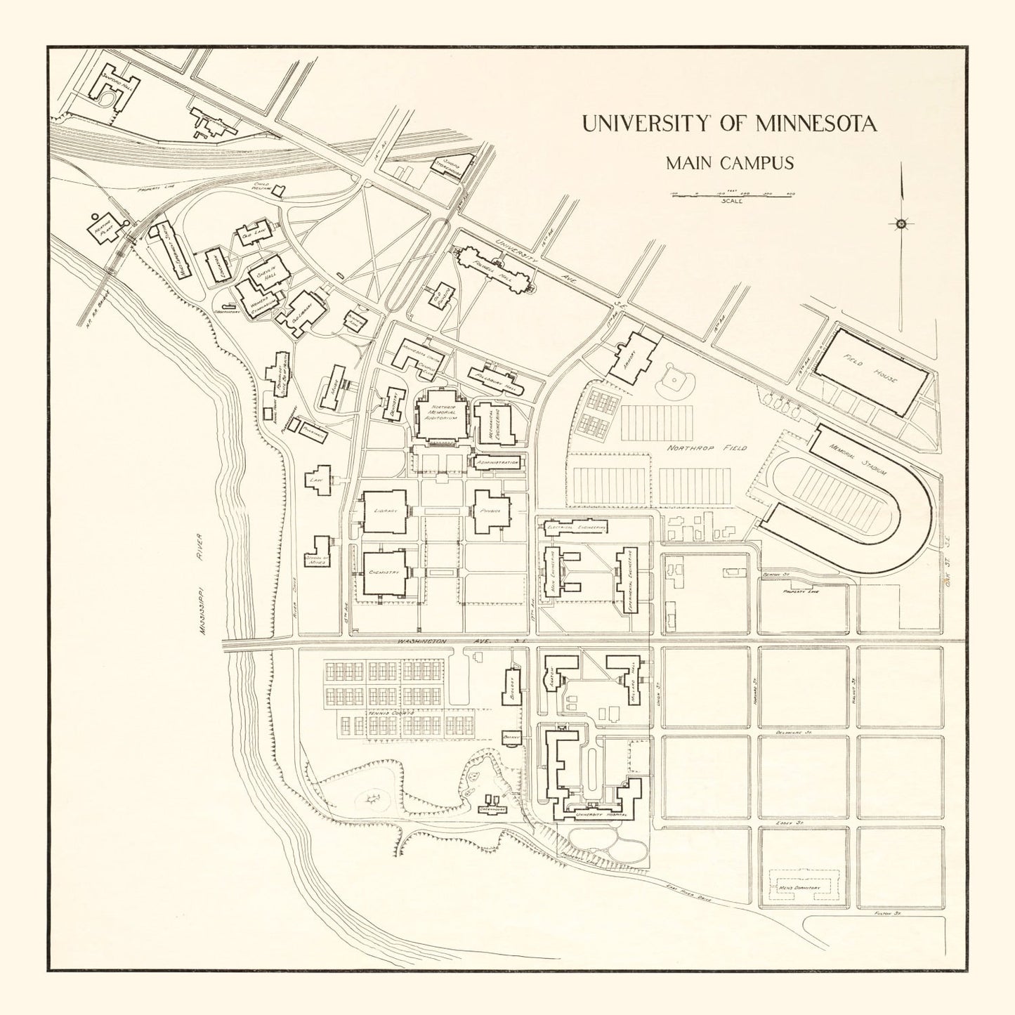 Vintage Campus Map of University of Minnesota 1930