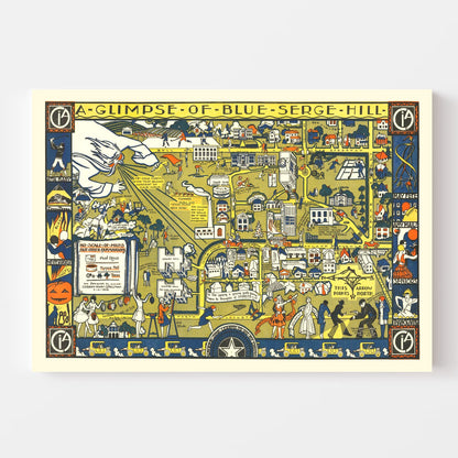 Vintage Blue Serge Hill Texas Womens University Map 1928