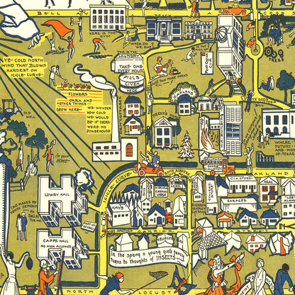 Vintage Blue Serge Hill Texas Womens University Map 1928