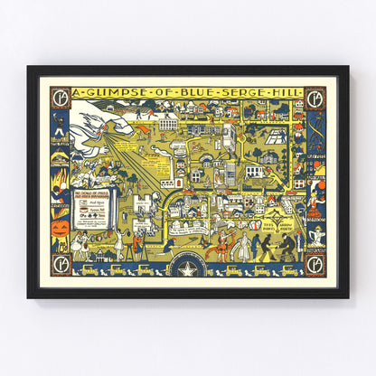 Vintage Blue Serge Hill Texas Womens University Map 1928
