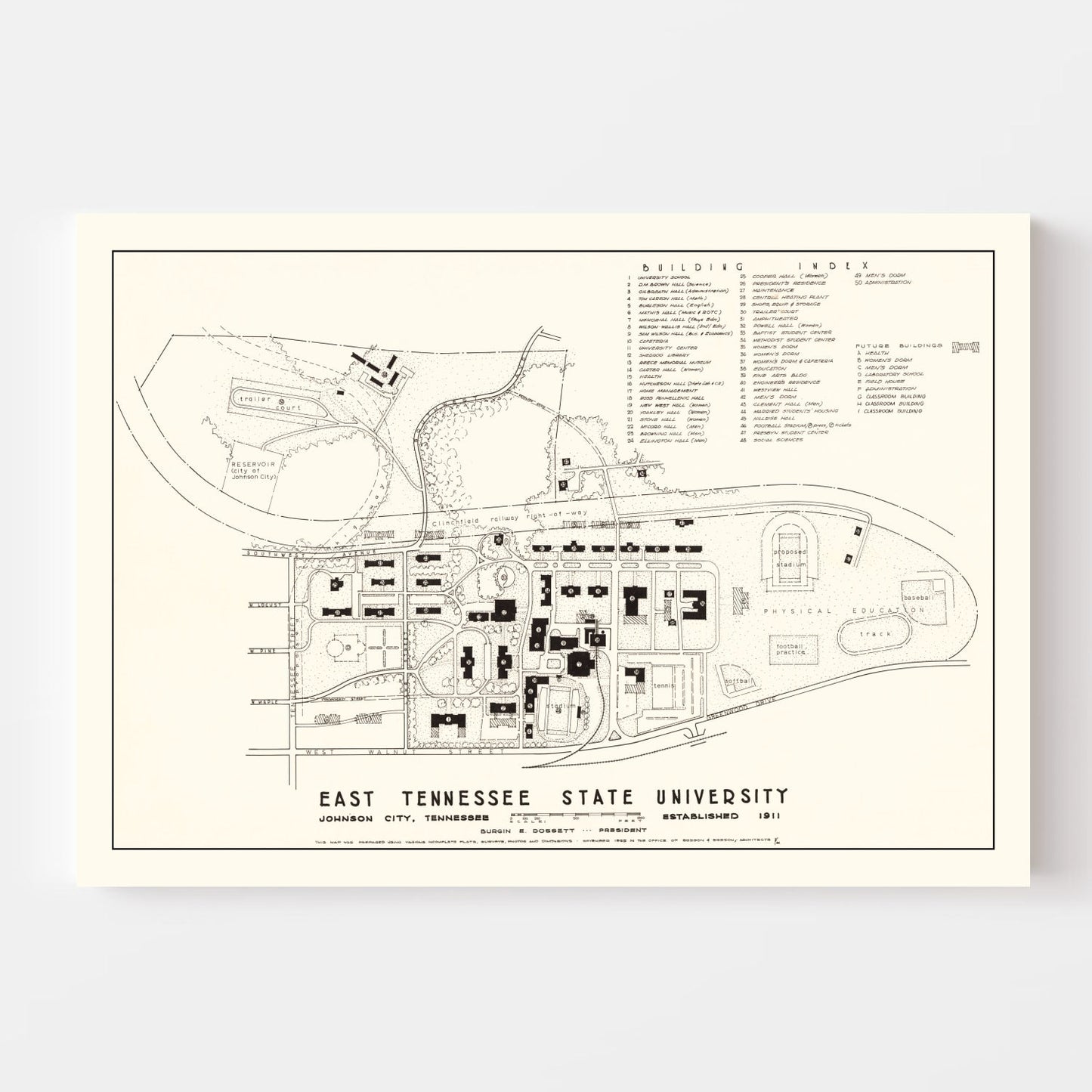 Vintage East Tennessee State University Map 1935