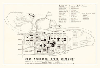 Vintage East Tennessee State University Map 1935