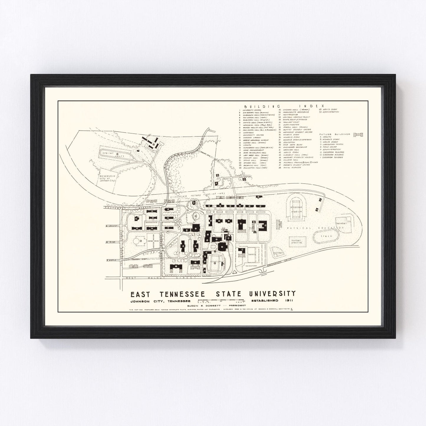 Vintage East Tennessee State University Map 1935
