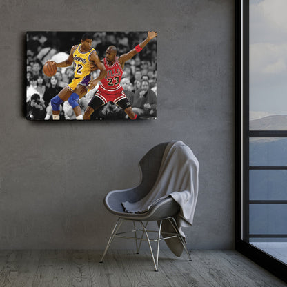Michael Jordan & Magic Johnson Canvas – Bulls Lakers Basketball Wall Art for Home