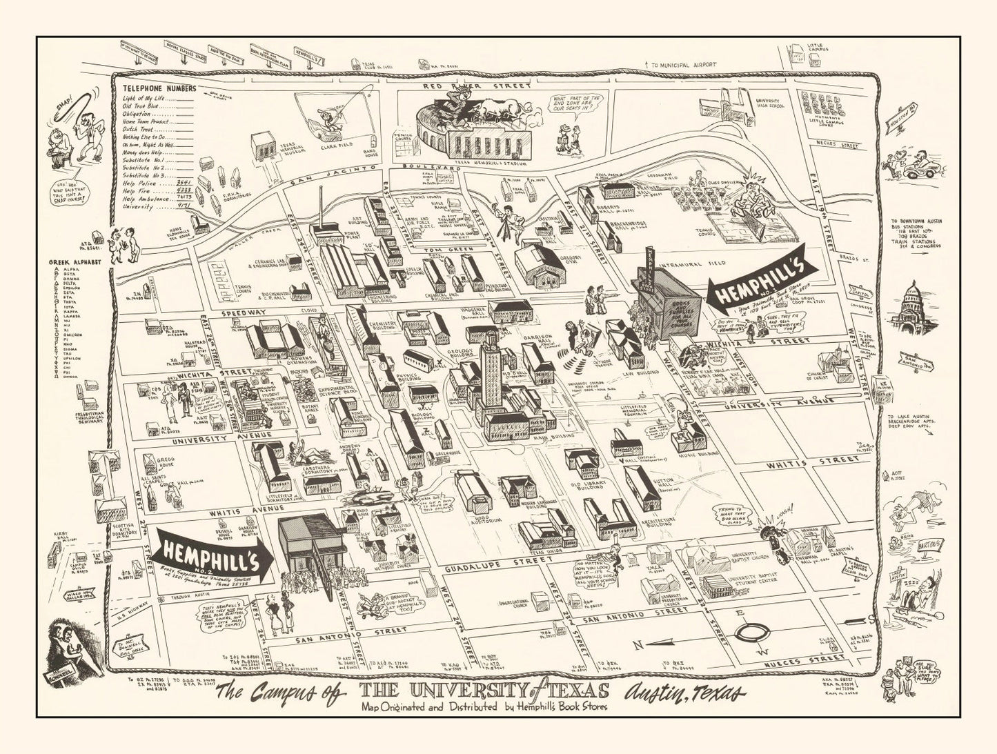 Vintage University of Texas in Austin Map 1945