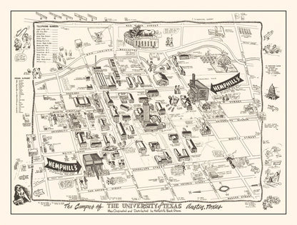 Vintage University of Texas in Austin Map 1945