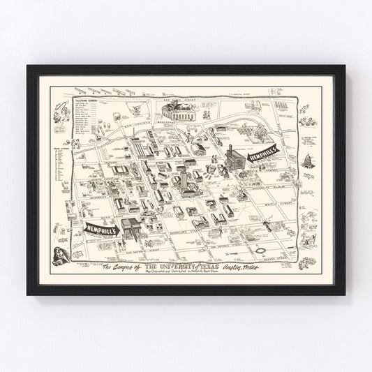 Vintage University of Texas in Austin Map 1945