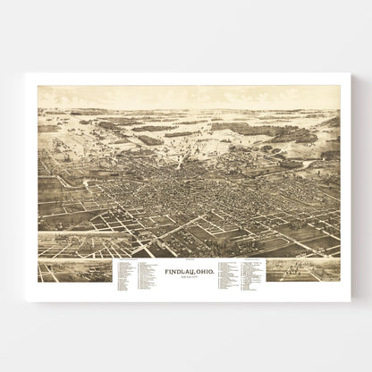 Vintage Map of Findlay, Ohio 1889
