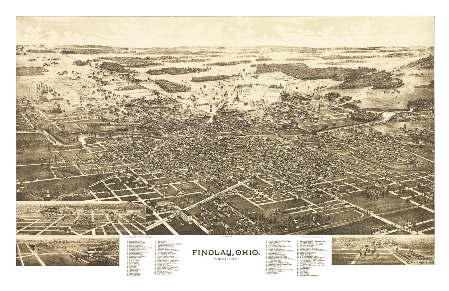 Vintage Map of Findlay, Ohio 1889