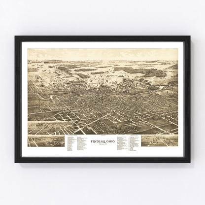 Vintage Map of Findlay, Ohio 1889