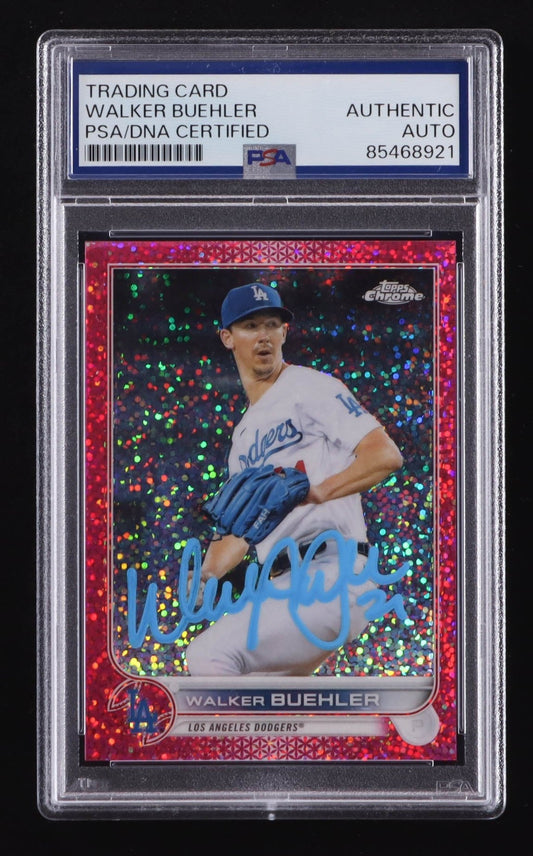 Walker Buehler Signed 2022 Topps Chrome Magenta Speckle #123 #88/350 (PSA)