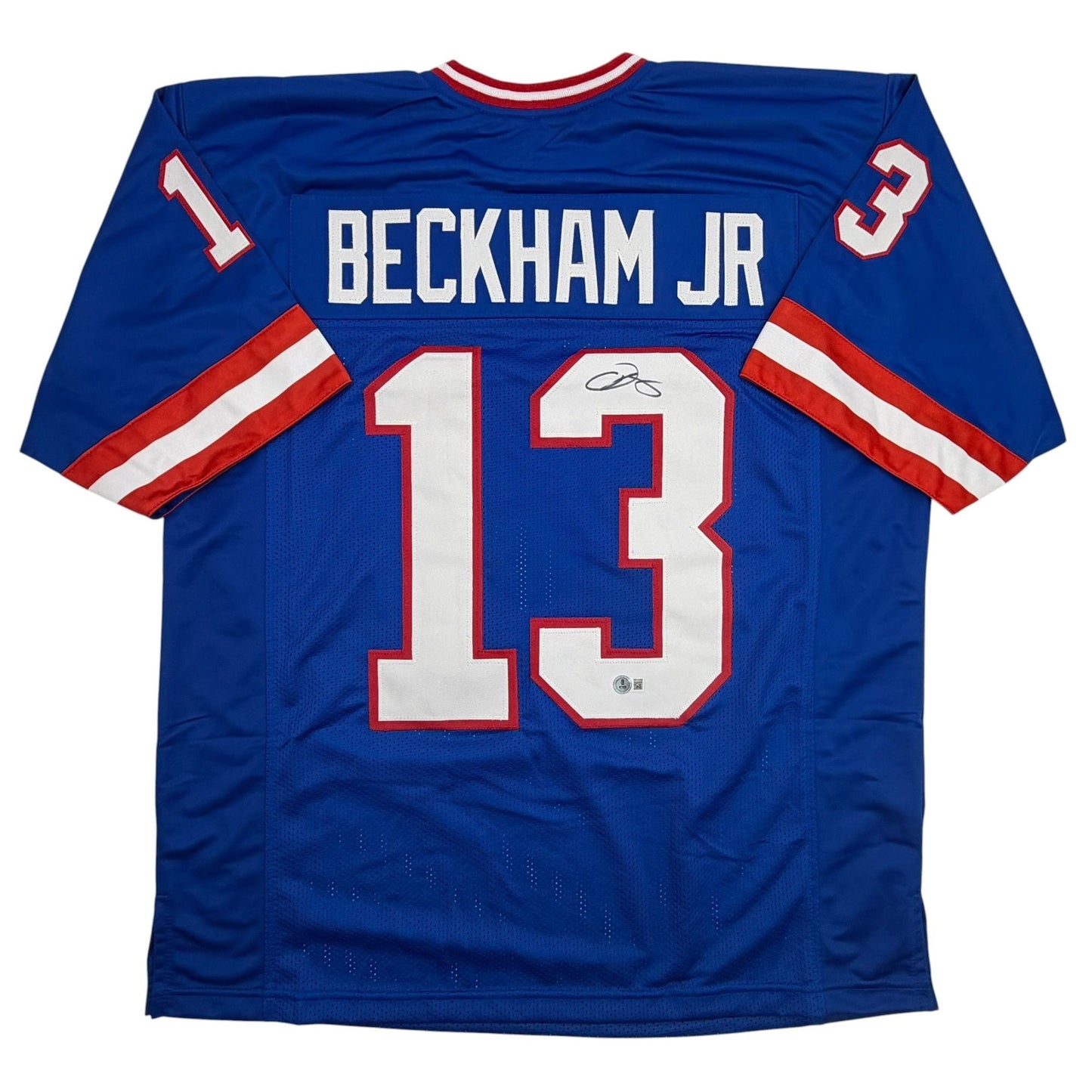 Autographed/Signed Odell Beckham Jr OBJ New York Retro Blue Football Jersey Beckett BAS COA