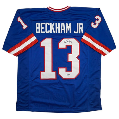 Autographed/Signed Odell Beckham Jr OBJ New York Retro Blue Football Jersey Beckett BAS COA