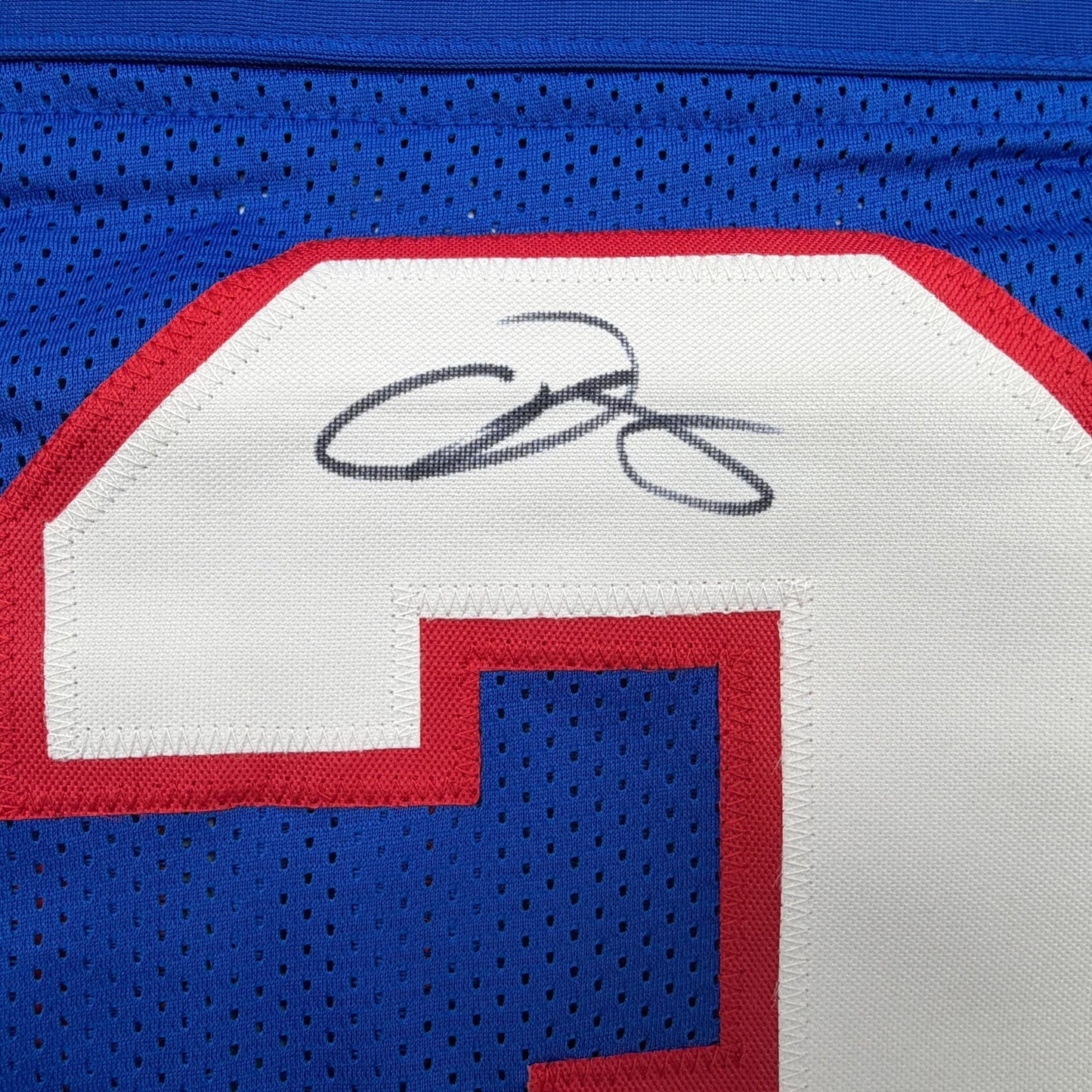 Autographed/Signed Odell Beckham Jr OBJ New York Retro Blue Football Jersey Beckett BAS COA