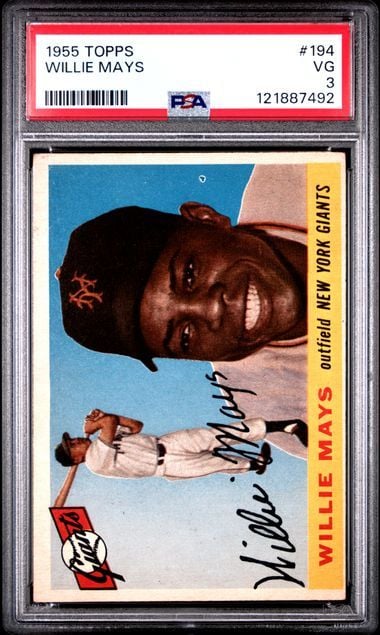 Graded 1955 Topps Willie Mays #194 Baseball Card PSA 3 Very Good