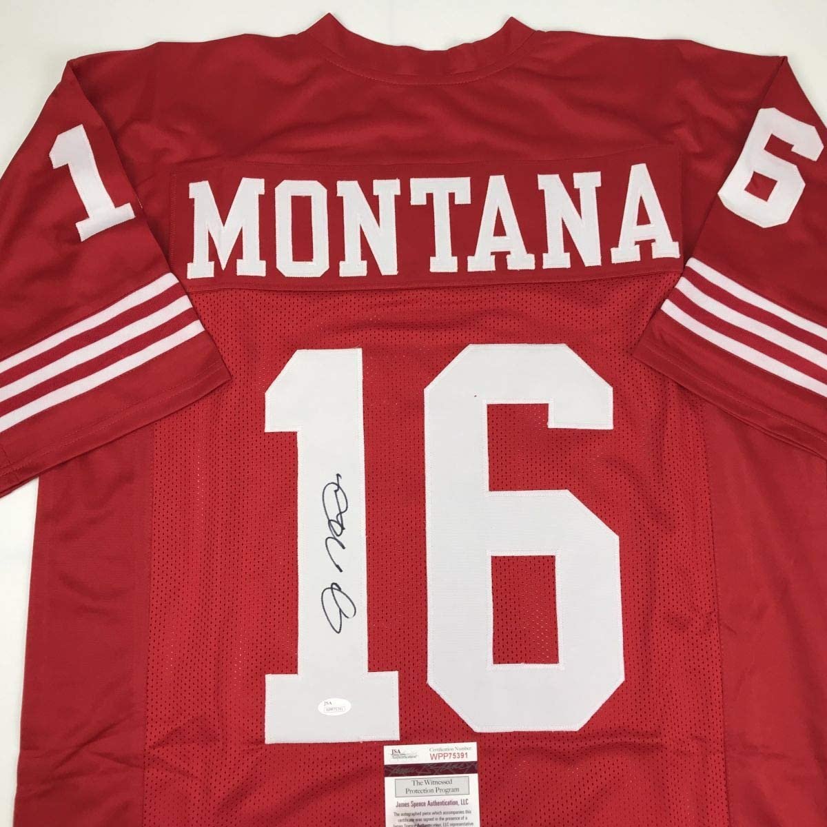 Autographed/Signed Joe Montana San Francisco Red Football Jersey JSA COA