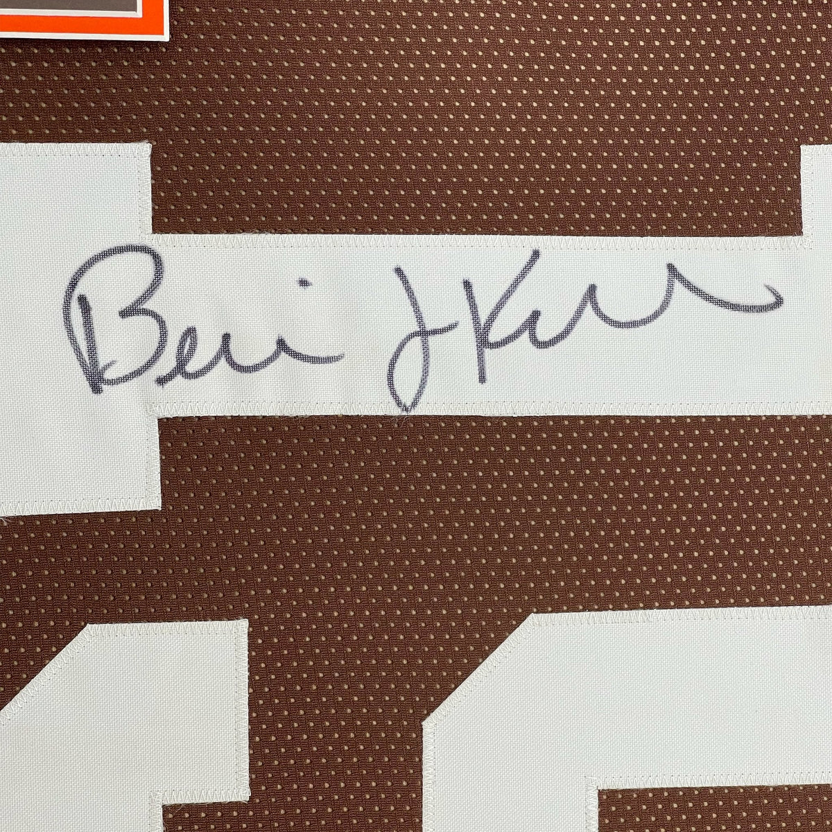 Framed Autographed/Signed Bernie Kosar 35x39 Cleveland Brown Football Jersey JSA COA