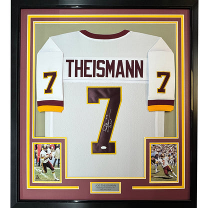 Framed Autographed/Signed Joe Theismann 35x39 83 MVP Washington White Football Jersey Beckett BAS COA