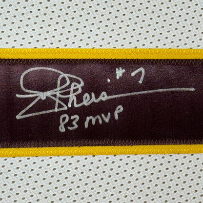 Framed Autographed/Signed Joe Theismann 35x39 83 MVP Washington White Football Jersey Beckett BAS COA