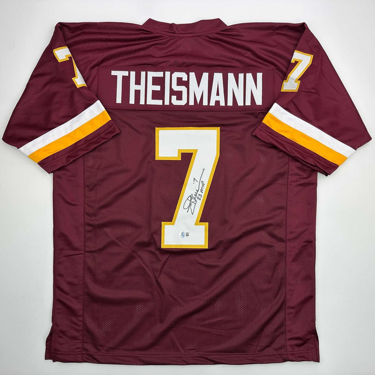 Autographed/Signed Joe Theismann 83 MVP Washington Burgundy Football Jersey Beckett BAS COA