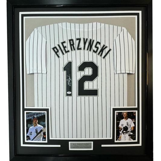 Framed Autographed/Signed AJ A.J. Pierzynski 35x39 Chicago Pinstripe Baseball Jersey PSA/DNA COA