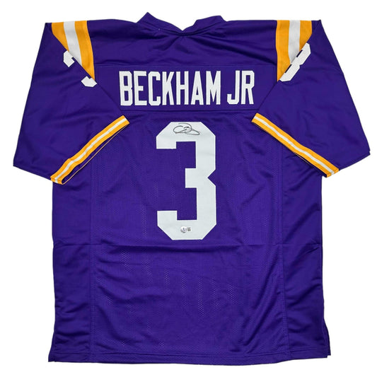 Autographed/Signed Odell Beckham Jr. LSU Purple College Football Jersey Beckett BAS COA