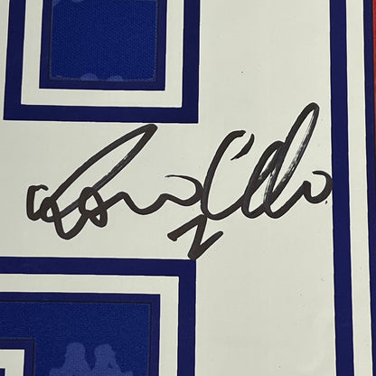 Framed Autographed/Signed Ronaldo Nazario 35x39 FC Barcelona Red/Blue Soccer Jersey Beckett BAS COA