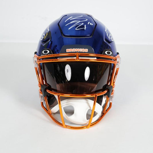 Bo Nix Signed Broncos Full-Size Authentic Chrome Alt Speedflex Helmet (Beckett)