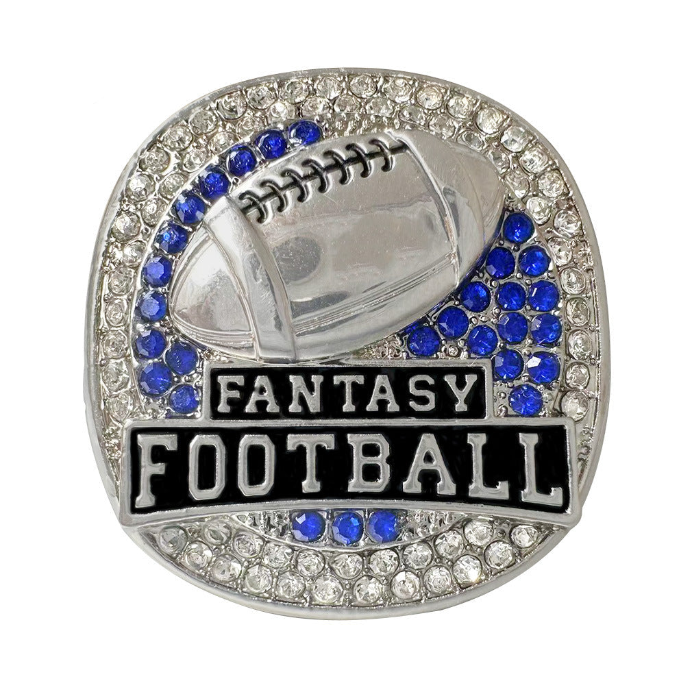 2019 Fantasy Football Championship Ring – Blue Rhinestone Champion Ring Gift for Fans