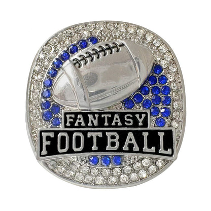 2019 Fantasy Football Championship Ring – Blue Rhinestone Champion Ring Gift for Fans