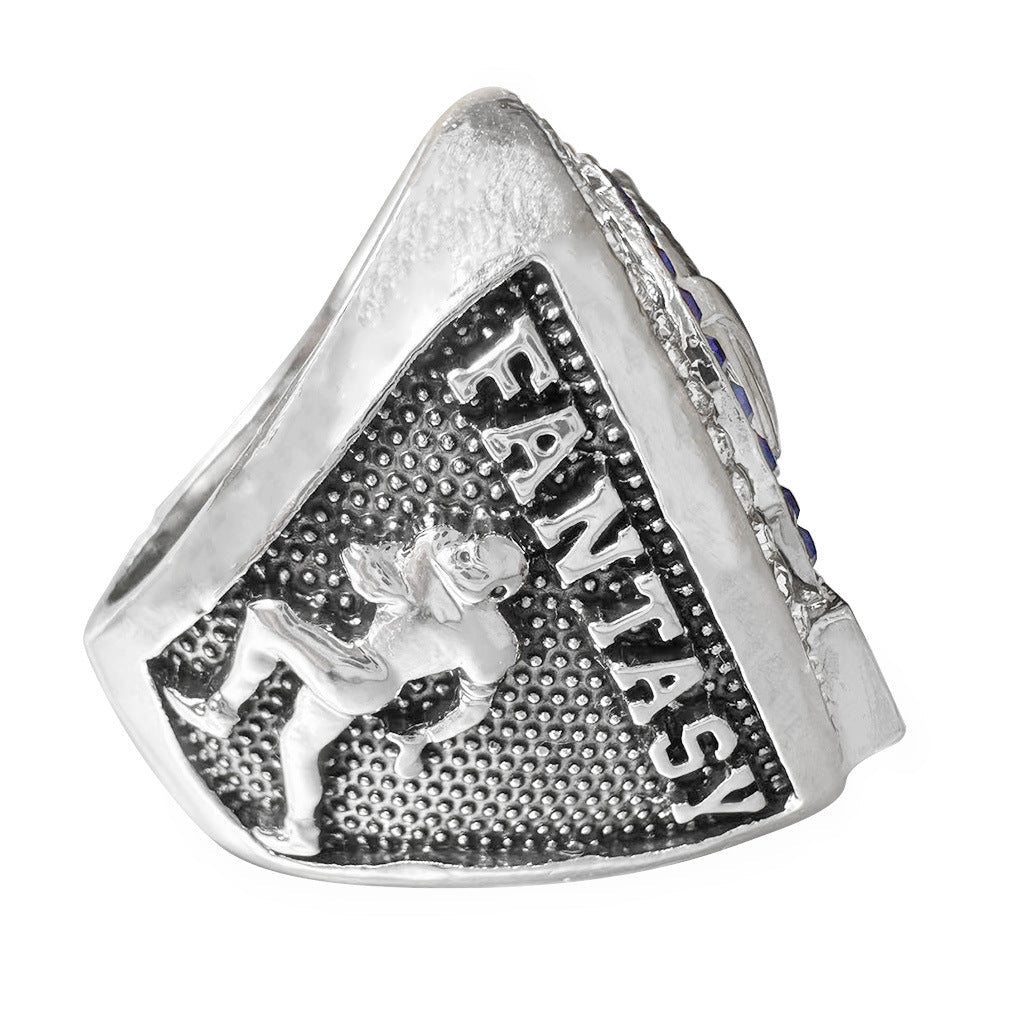 2019 Fantasy Football Championship Ring – Blue Rhinestone Champion Ring Gift for Fans