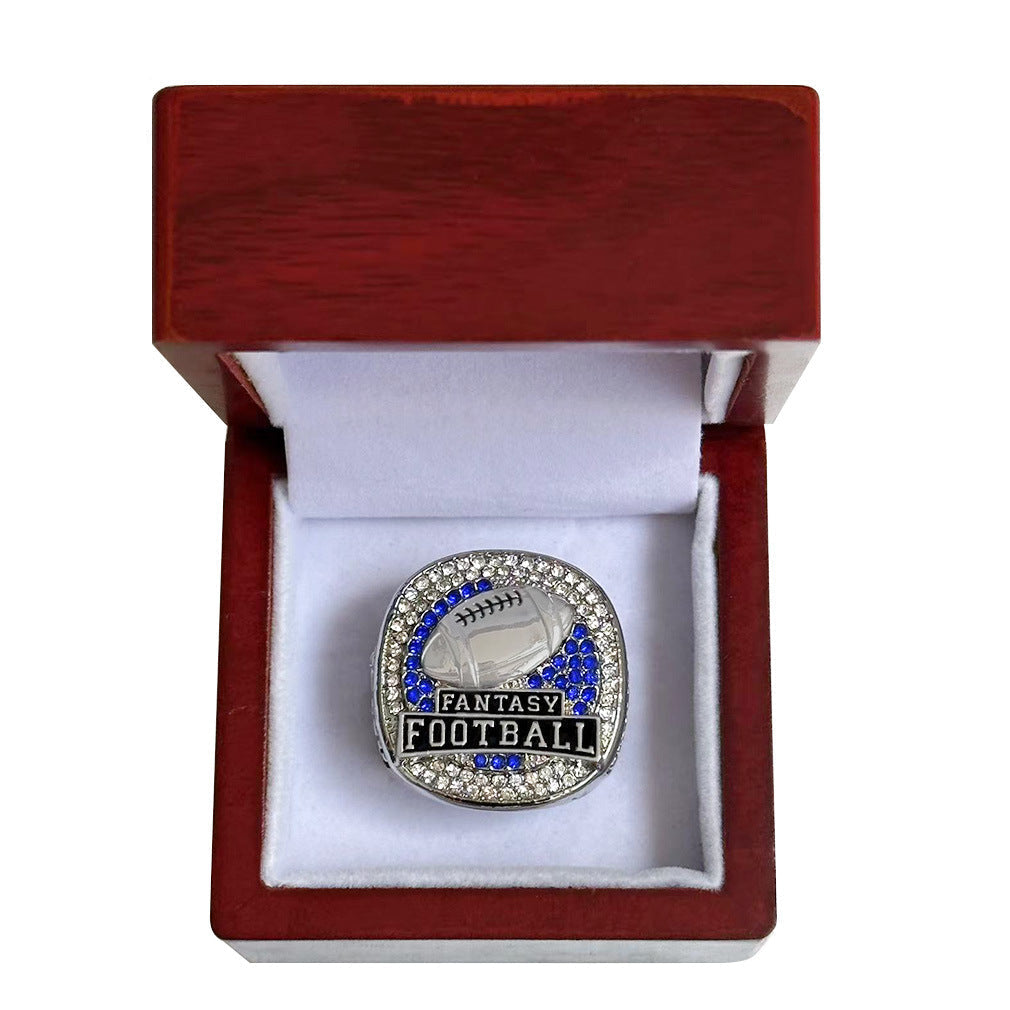 2019 Fantasy Football Championship Ring – Blue Rhinestone Champion Ring Gift for Fans