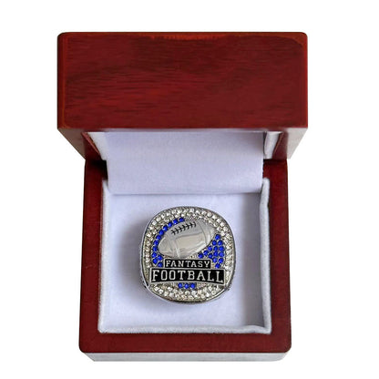 2019 Fantasy Football Championship Ring – Blue Rhinestone Champion Ring Gift for Fans