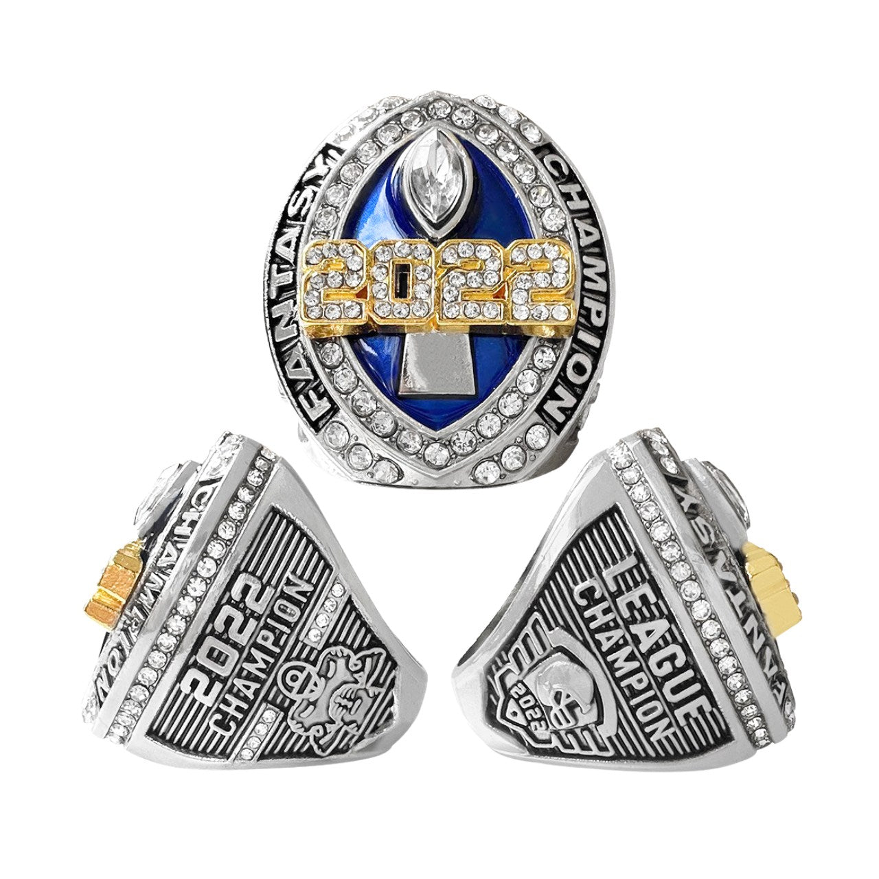 2022 Fantasy Football Champion Ring Set (5PCS) – Fan Gift Collection with Wooden Box