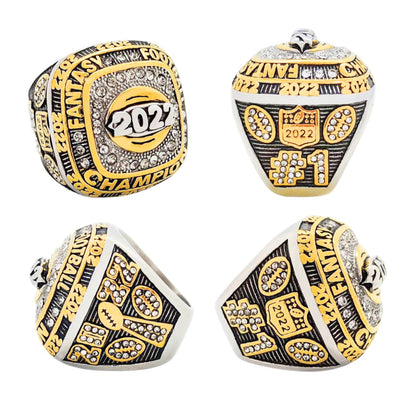 2022 Fantasy Football Champion Ring Set (5PCS) – Fan Gift Collection with Wooden Box