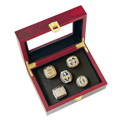 2022 Fantasy Football Champion Ring Set (5PCS) – Fan Gift Collection with Wooden Box