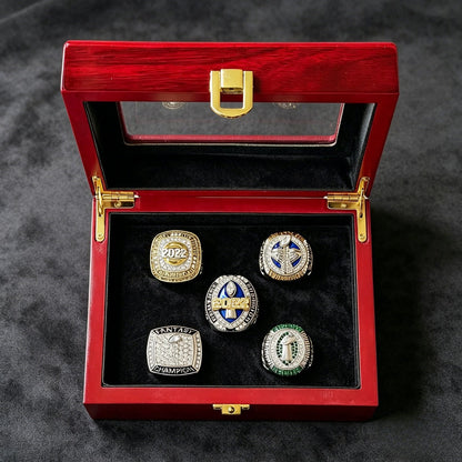 2022 Fantasy Football Champion Ring Set (5PCS) – Fan Gift Collection with Wooden Box